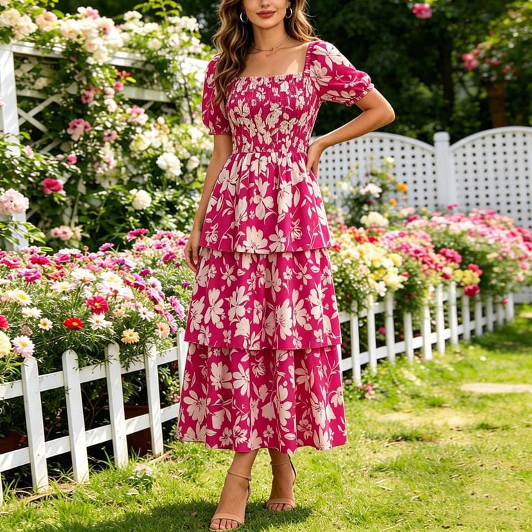 Pink Floral Maxi Dress with Smocked Bodice and Puff Sleeves Pink Floral Maxi Dress with Smocked Bodice and Puff Sleeves — Puff Sleeve Dresses 2027