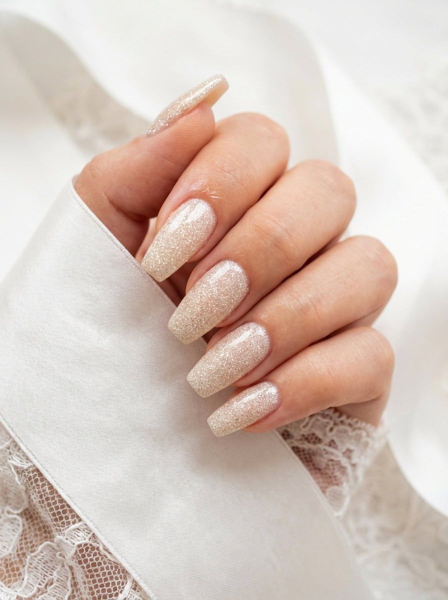 Fine Glitter Embedded In The Polish Visual Idea Fine Glitter Embedded In The Polish Visual Idea — Long Wedding Nails 2027