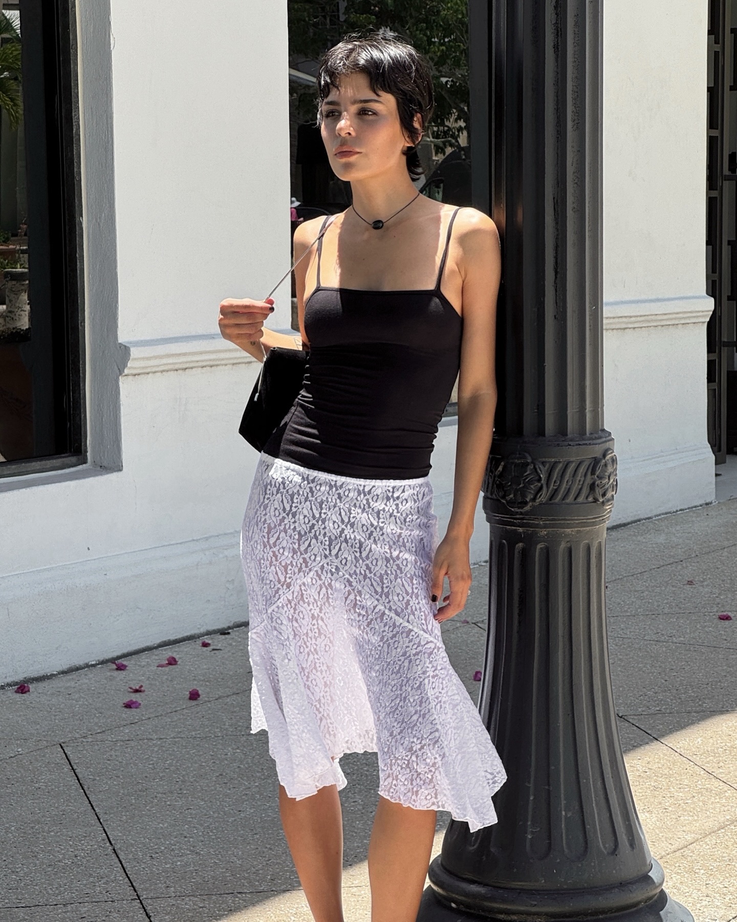 Minimalist Appeal: White Lace Midi Skirt with Tank Top — Lace Skirt Outfits 2027