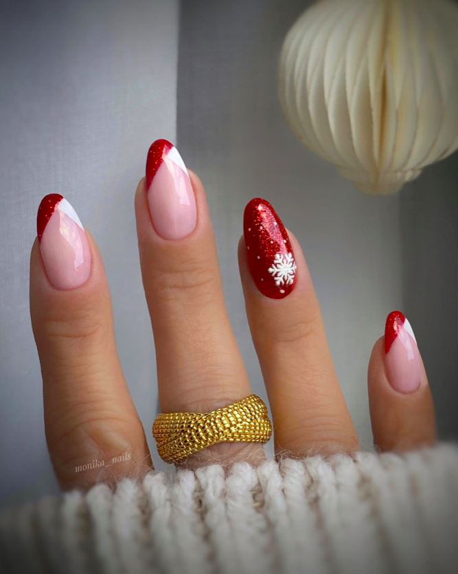 White Pink Silver Glitter Sheer Base Visual Idea — White Christmas Nails 2026