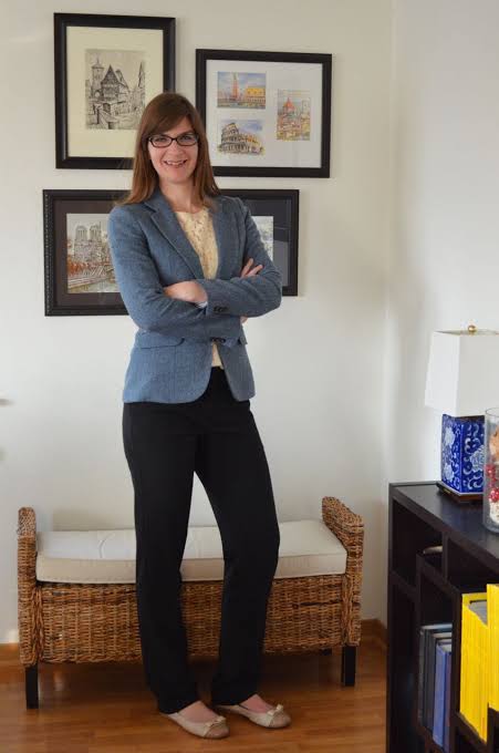 Blue Tweed-Like Blazer with Black Trousers for Work — Tall Women Outfits 2027