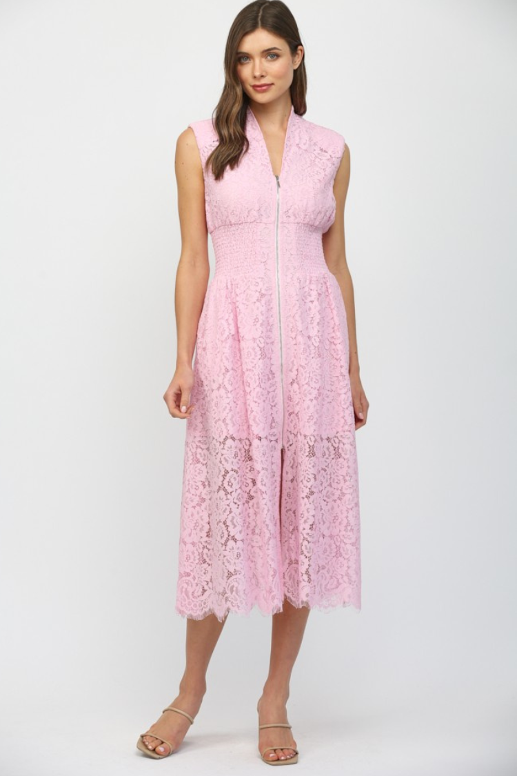 Light Pink Lace Fitted Bodice Midi Dress — Easter Dresses 2027
