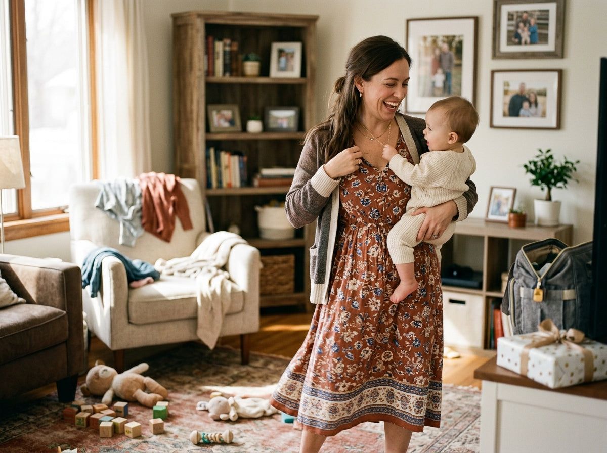 Floral Print Midi Dress with Grey Cardigan Layer Floral Print Midi Dress with Grey Cardigan Layer — Baby Shower Dress 2027 for Guest