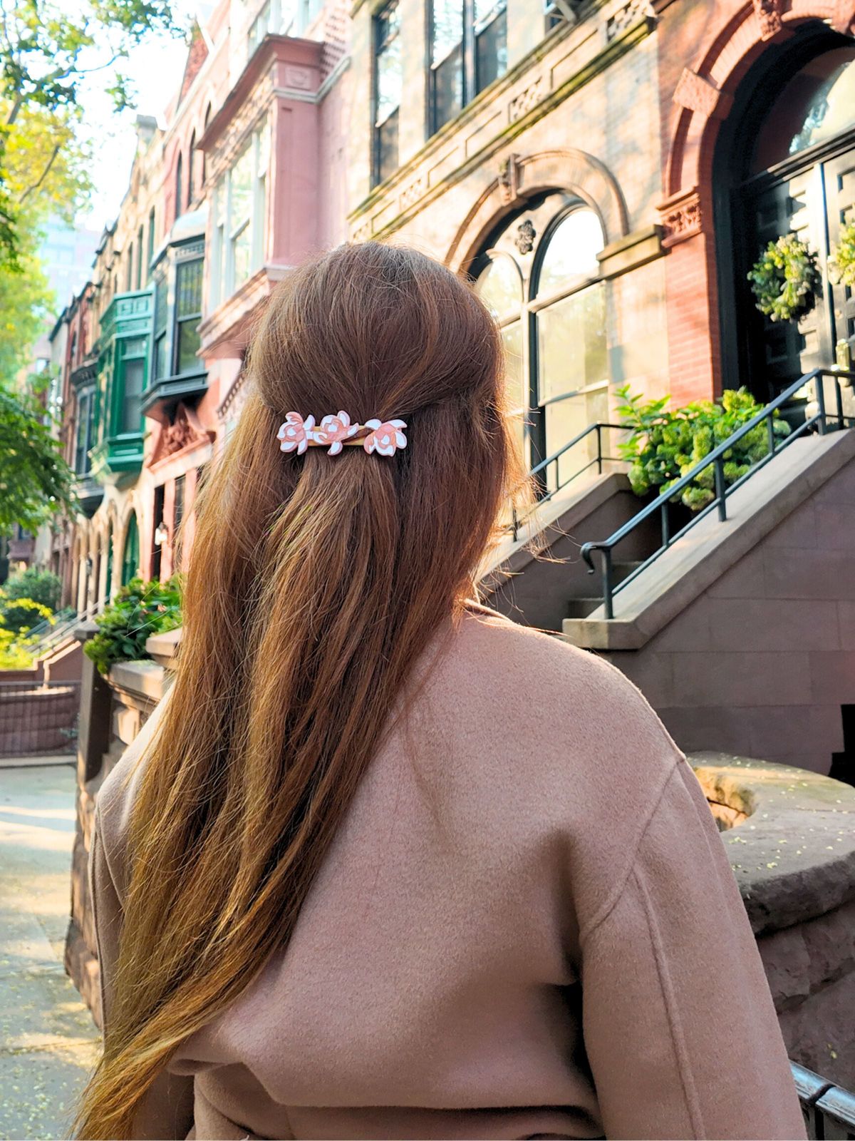 Floral Barrette on Medium Brown Straight Hair — Barrette Hairstyles 2027