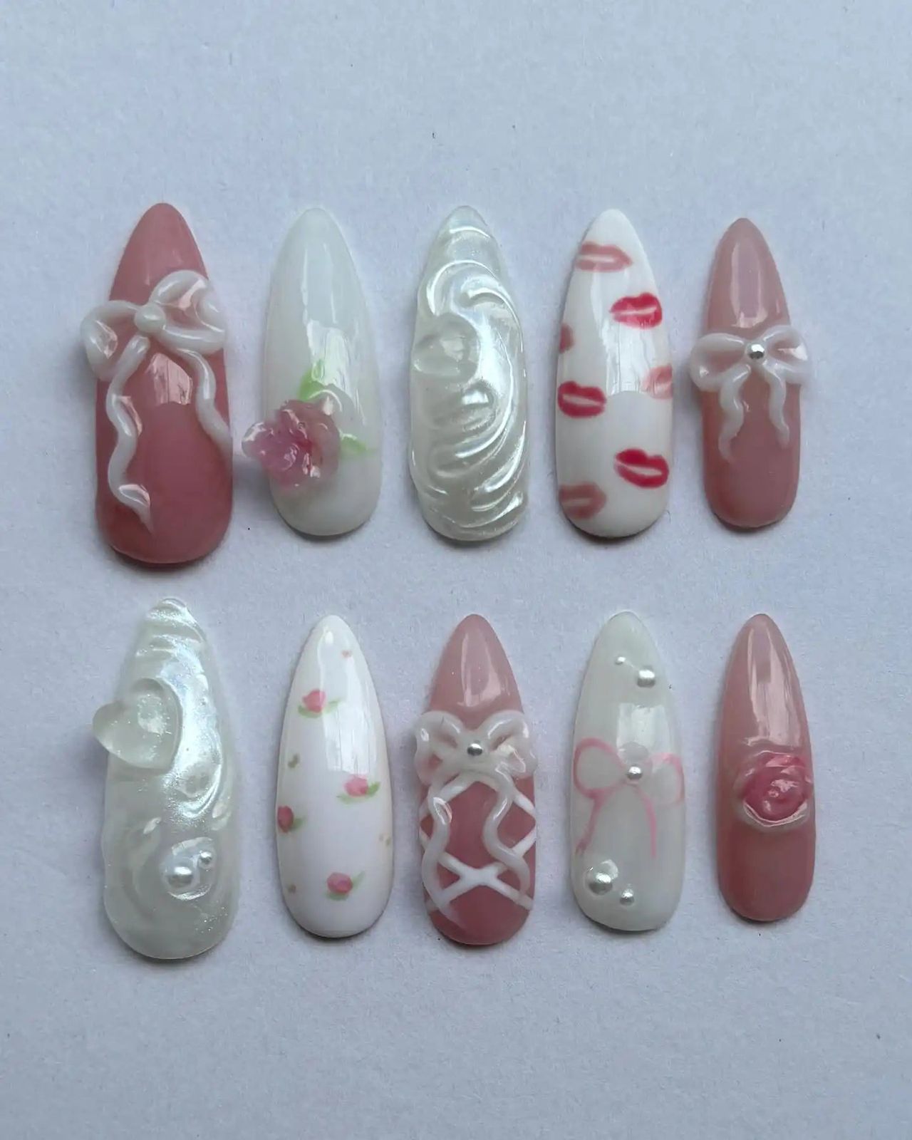 Glossy Pearlized Visual Idea Glossy Pearlized Visual Idea — Valentines Press On Nails 2027