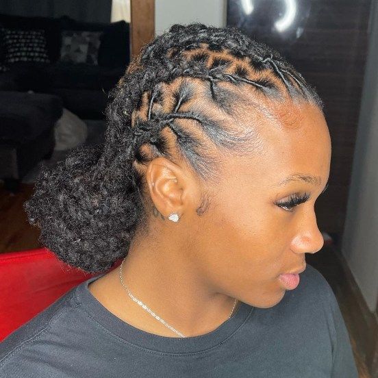 Low Bun With Braided Scalp Detail Low Bun With Braided Scalp Detail — Summer Locs Styles 2027