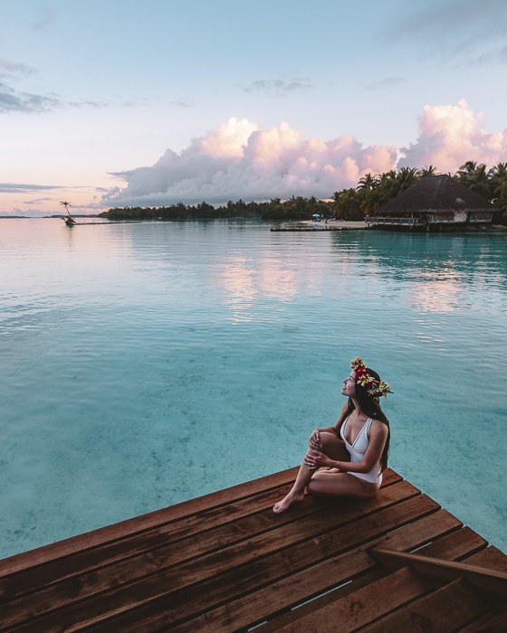 Paradise Found: White Swimsuit with Flower Crown Paradise Found: White Swimsuit with Flower Crown — Bora Bora Outfits 2027