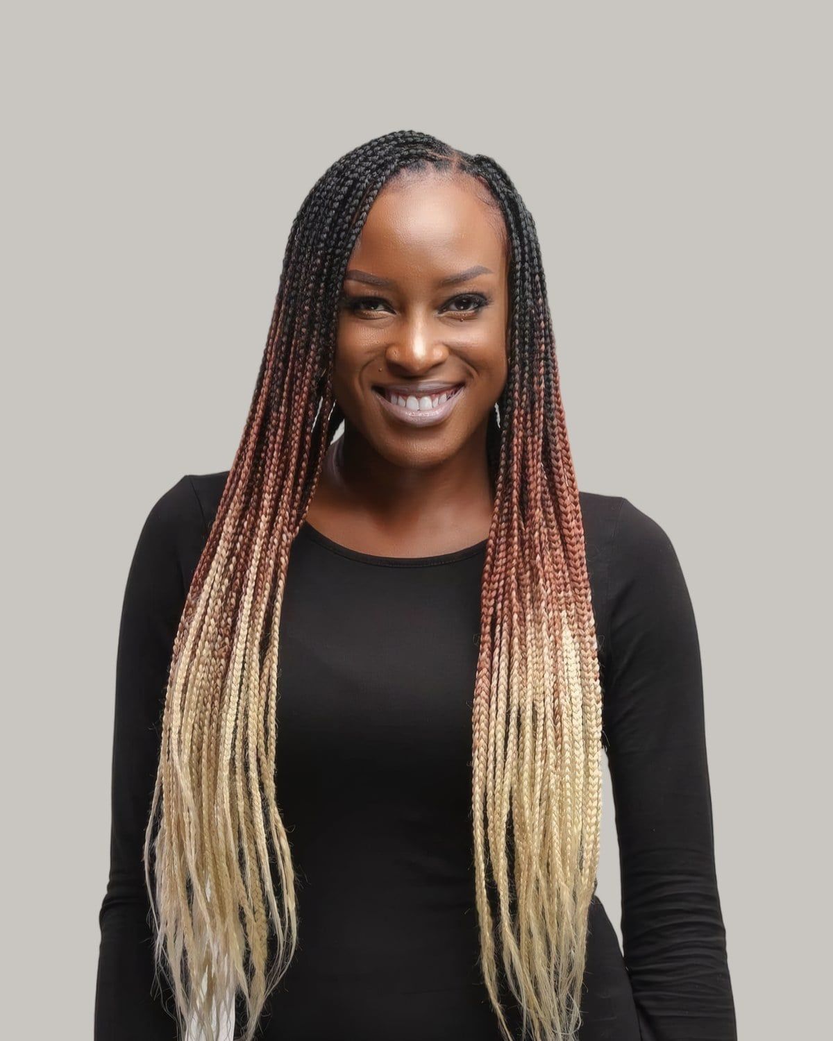 Mid-Back Front View Sleek Ombre Knotless Box Braids — Ombre Knotless Braids 2027