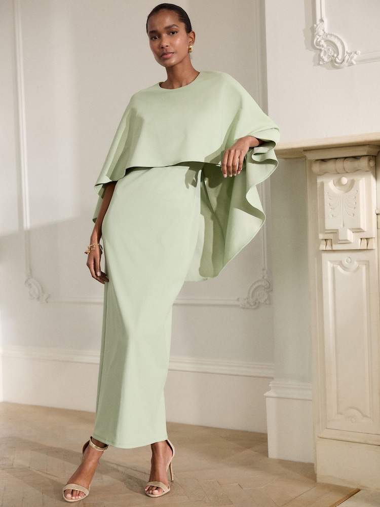 Elegant Evening: Sage Green Cape Overlay Dress — Sage Green Outfits 2027