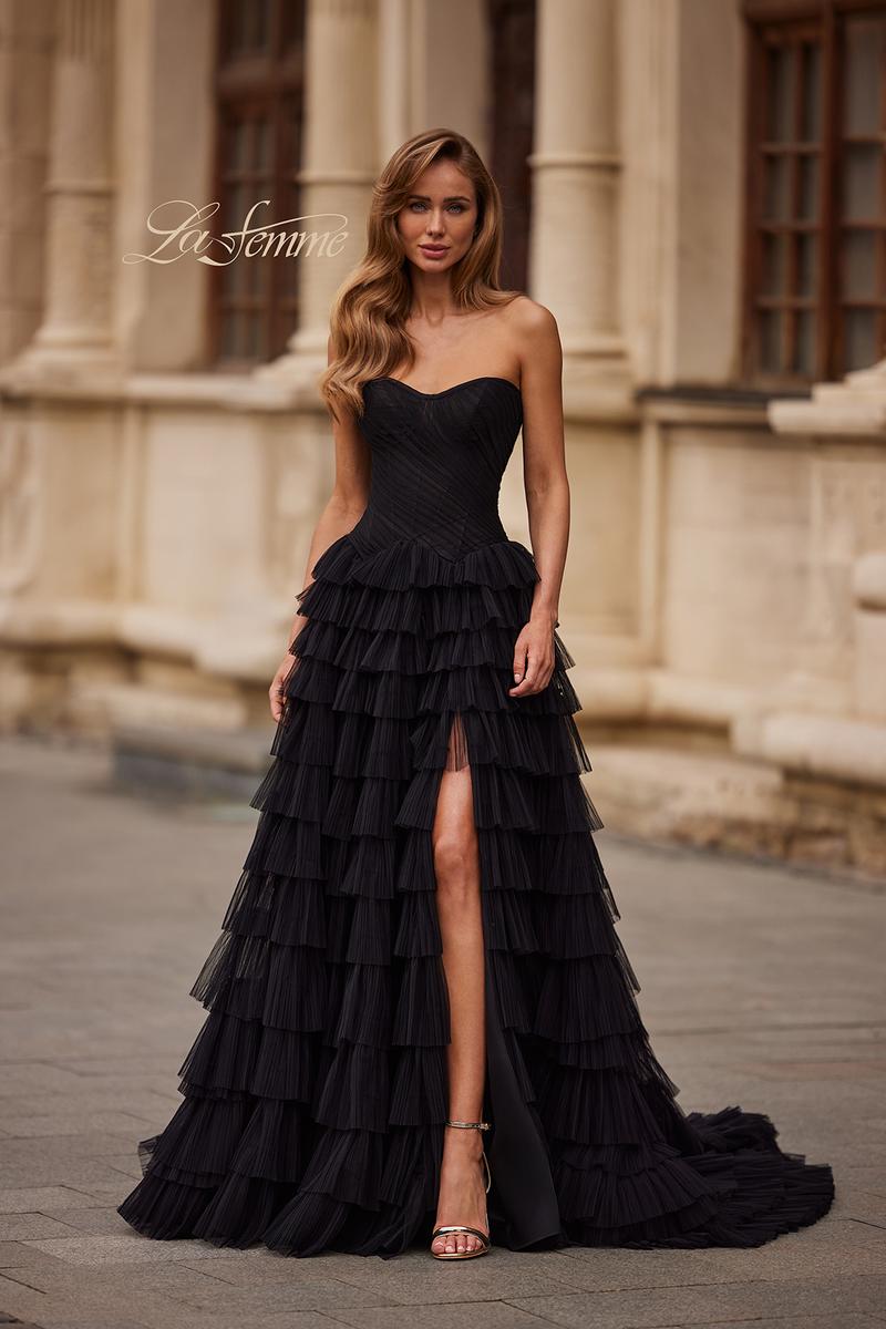 Dramatic Tiered Tulle Prom Dress with Ruched Bodice Dramatic Tiered Tulle Prom Dress with Ruched Bodice — Black Prom Dresses 2027