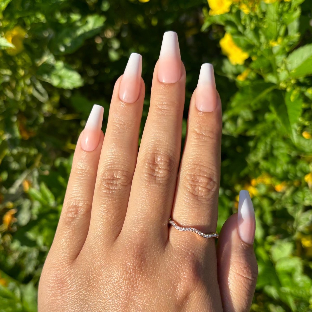 Nude Base with White Ombre French Tip — Long Coffin Nails 2027