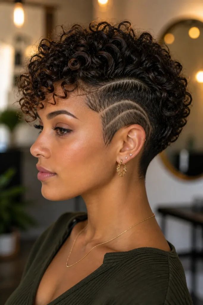 Ear Length Dark Brown Pixie With Carved Undercut Ear Length Dark Brown Pixie With Carved Undercut — Pixie 2027 for Curly Hair