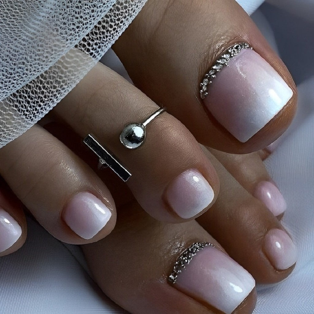 White to Pink Ombre French with Rhinestones White to Pink Ombre French with Rhinestones — Ombre Toe Nails 2027