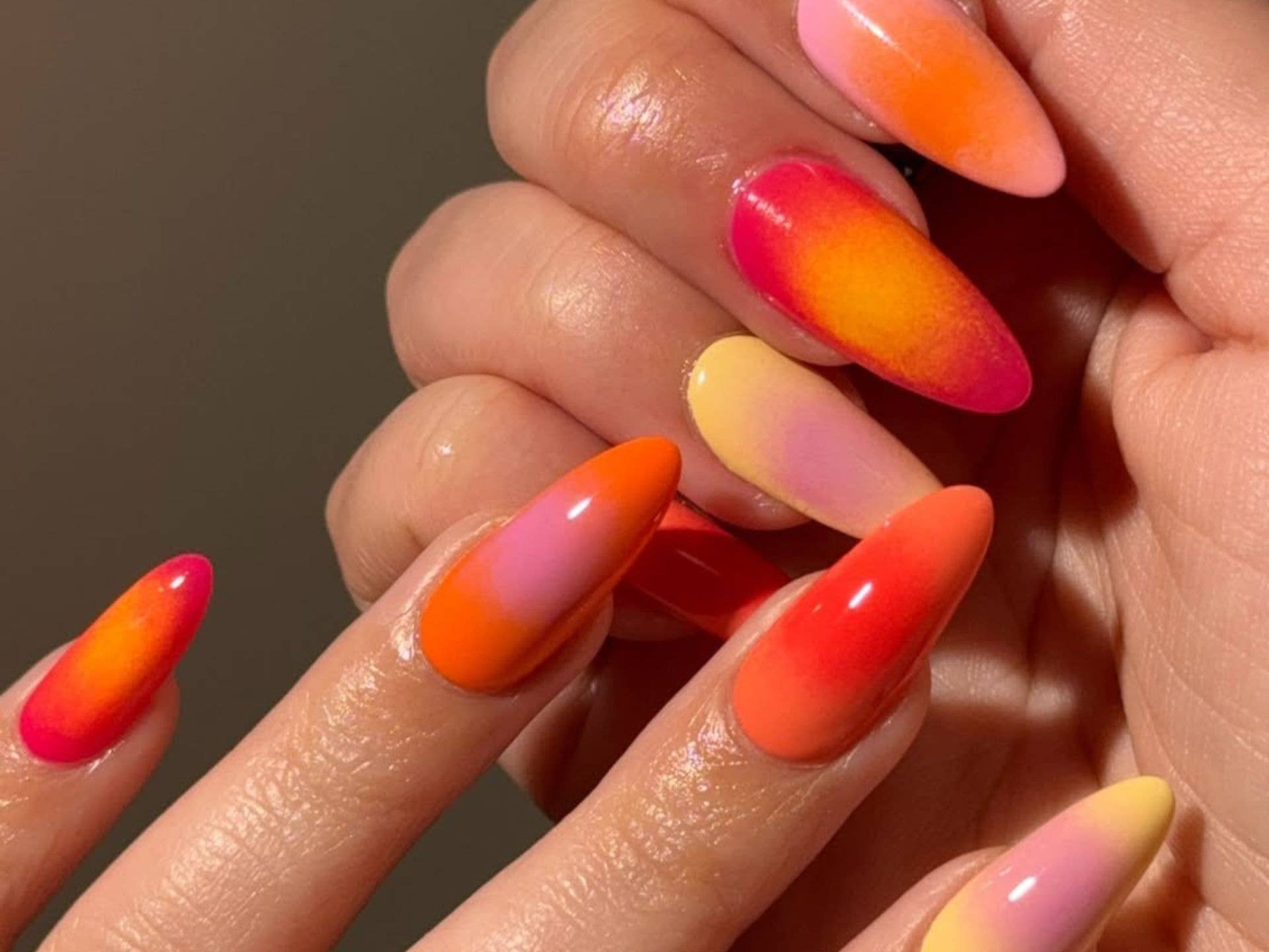 Vibrant Pink Orange Yellow Ombre Oval Nails Vibrant Pink Orange Yellow Ombre Oval Nails — Summer Almond Nails 2027