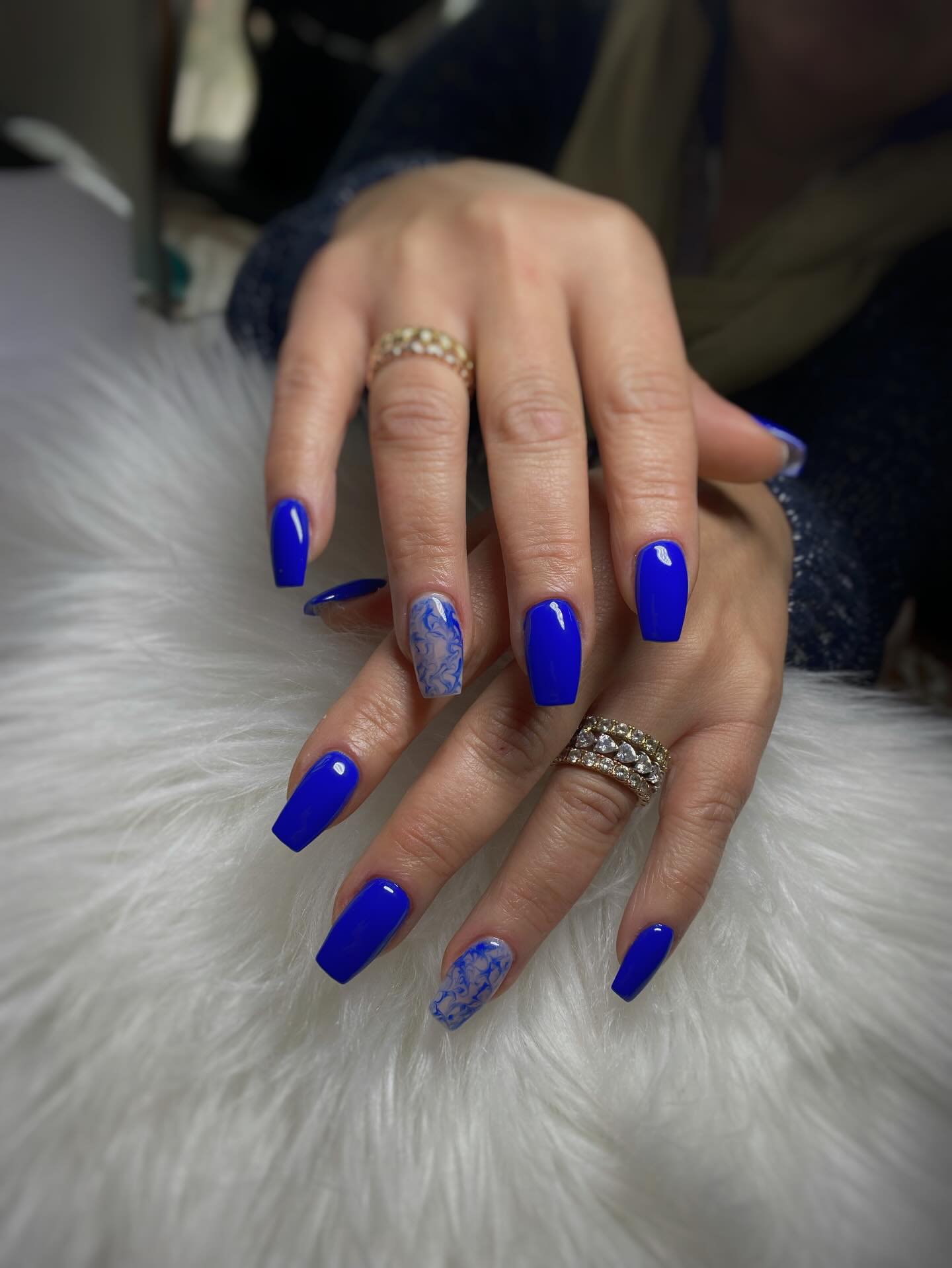 Vibrant Blue Coffin Abstract Swirls Vibrant Blue Coffin Abstract Swirls — Blue Christmas Nails 2026
