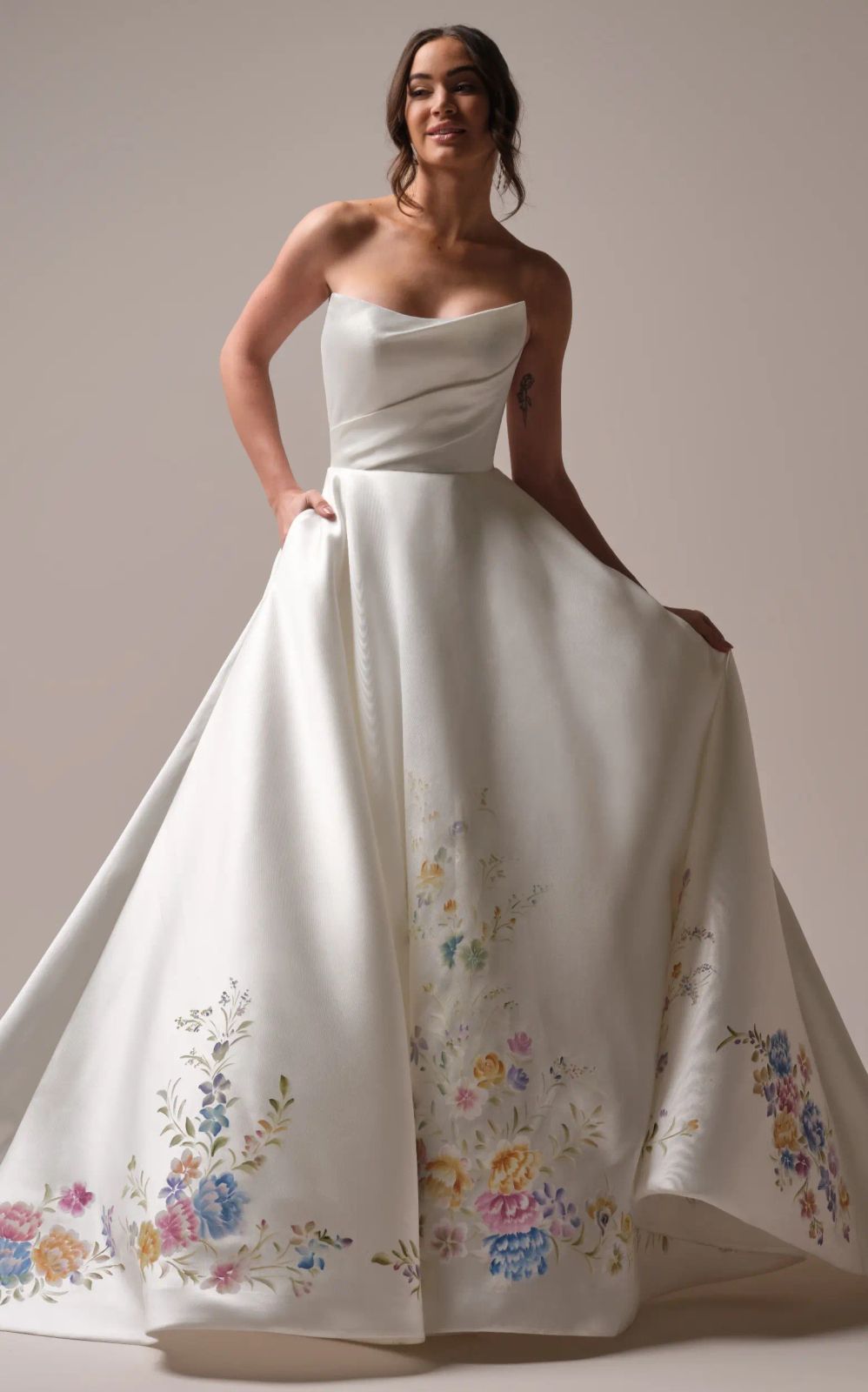 Ivory Strapless Ballgown with Colorful Floral Skirt — Colored Wedding Dresses 2027
