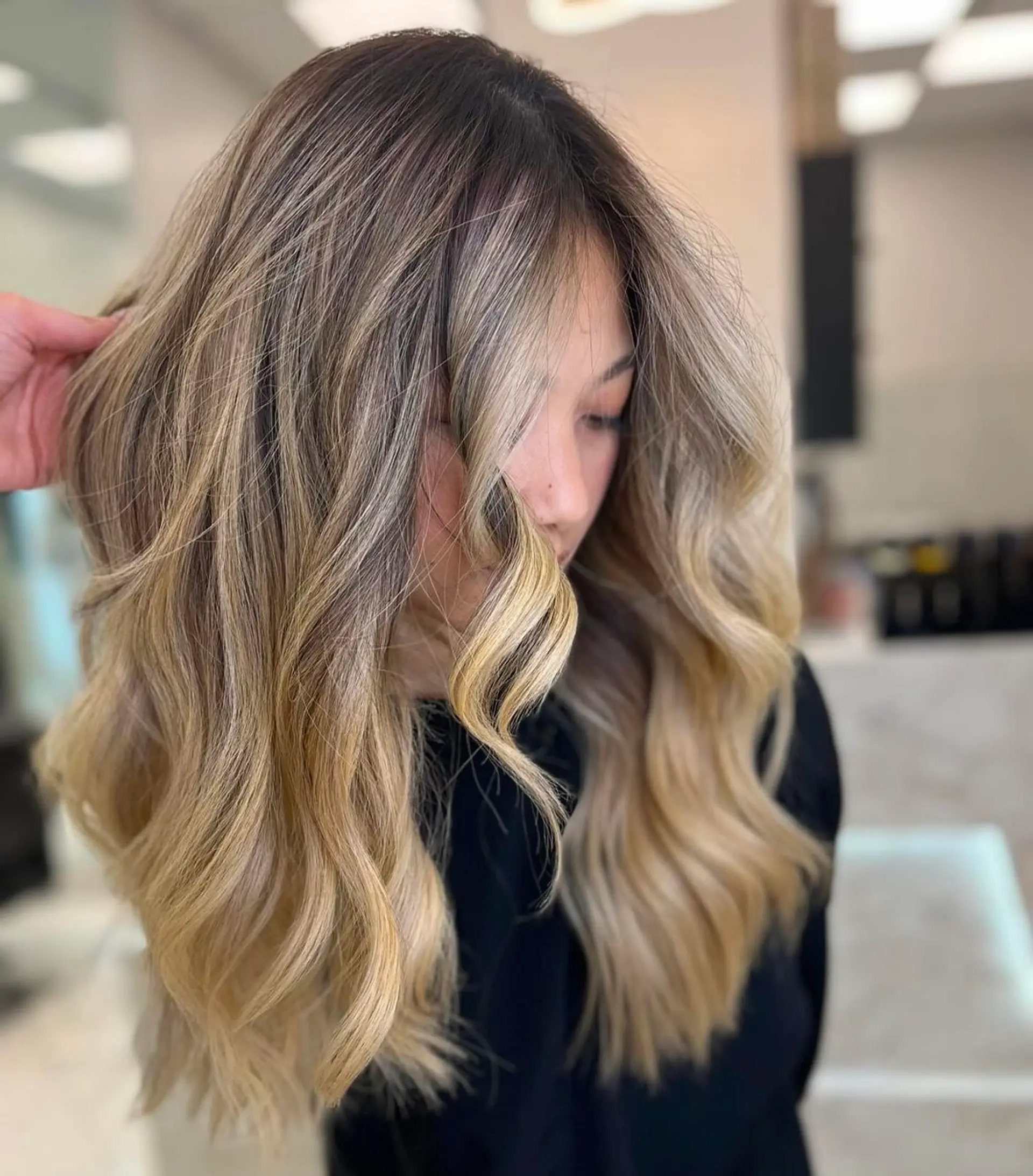 Curtain Bangs Visual Idea — Balayage on Wavy Hair 2027