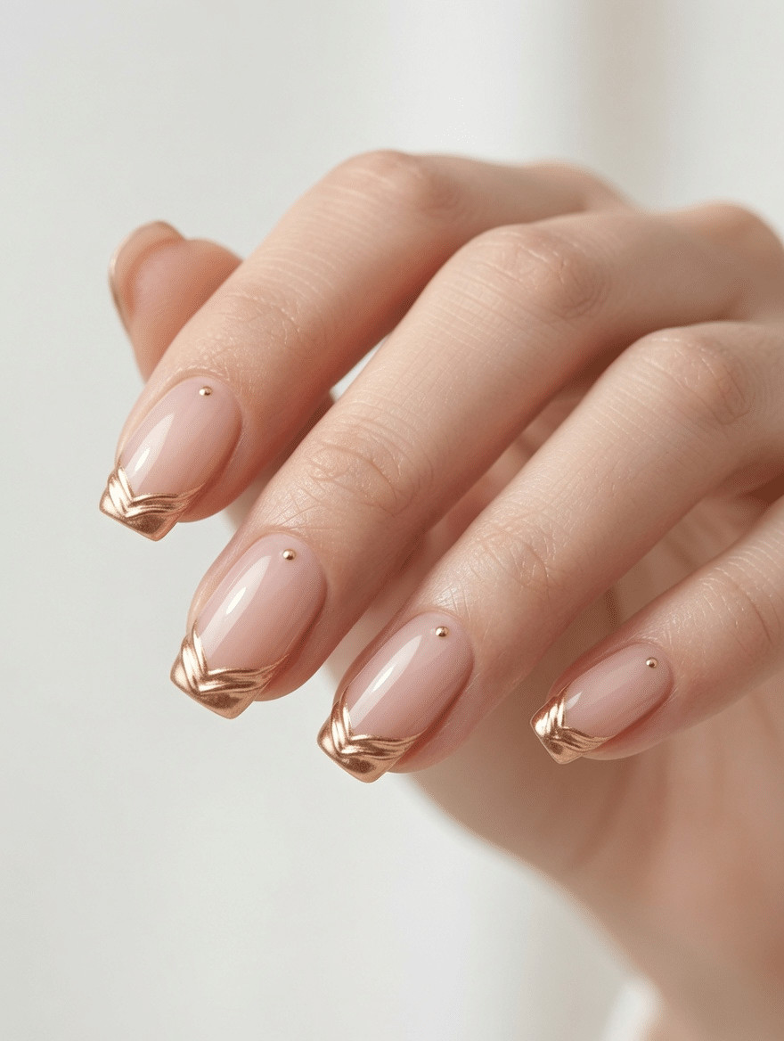Glossy Nude Squoval with Gold Tip — Short Gold French Tip Nails 2027