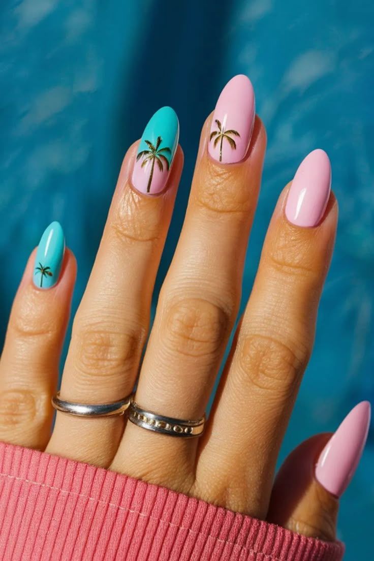 Palm Tree Decals On Accent Nails Visual Idea Palm Tree Decals On Accent Nails Visual Idea — Miami Nails 2027
