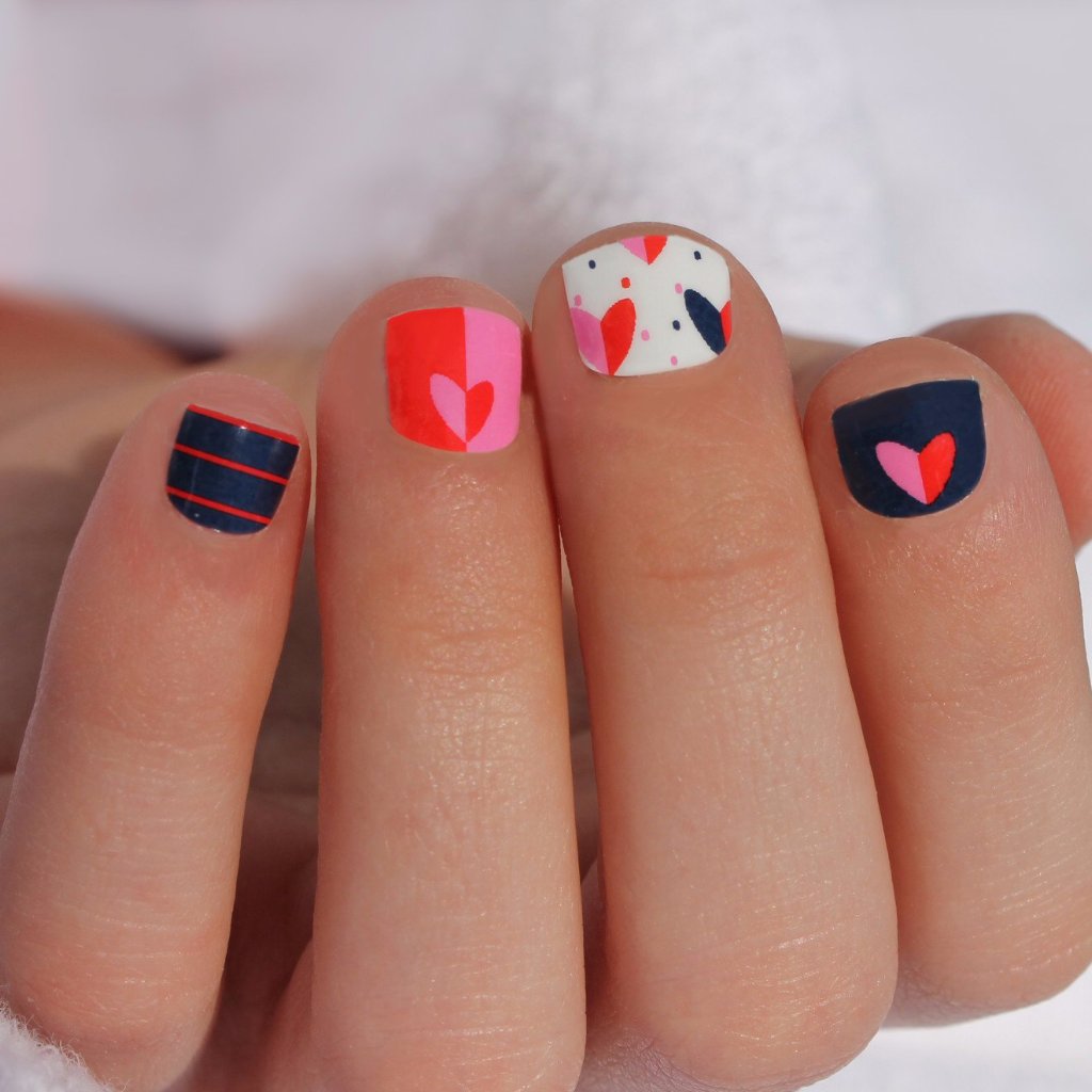 Navy Stripes Pink Hearts Nails — Nails 2027 for Kids