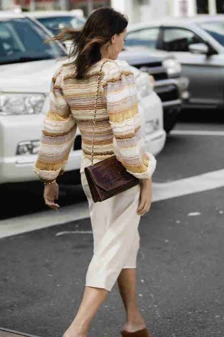Striped Knit Sweater and Cream Midi Skirt: Textured Casual Chic — Earth Tone Outfits 2027