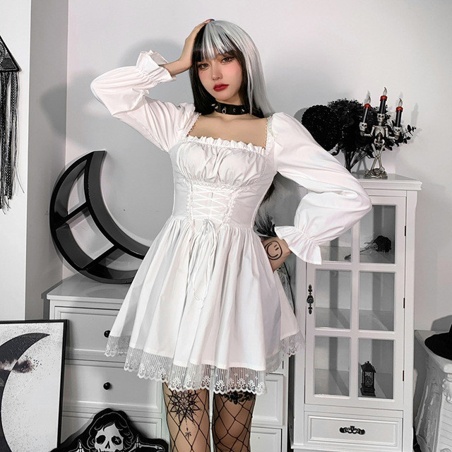 Victorian Grunge: Puffed Sleeve Lace Dress with Fishnets Victorian Grunge: Puffed Sleeve Lace Dress with Fishnets — Fairy Grunge Outfits 2027