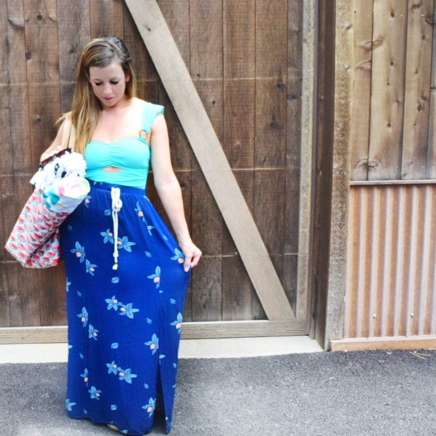 Turquoise Cut-Out Crop Top and Blue Floral Maxi Skirt Turquoise Cut-Out Crop Top and Blue Floral Maxi Skirt — Pool Party Outfits 2027