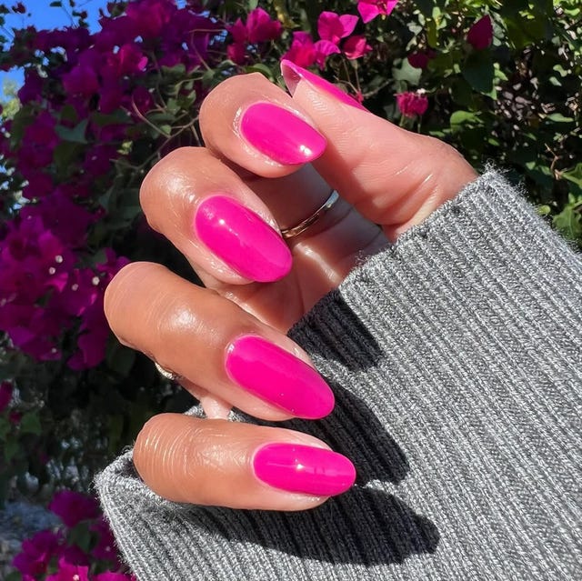 Glossy Fuchsia Pink Almond Nails Glossy Fuchsia Pink Almond Nails — Pink Rave Nails 2027