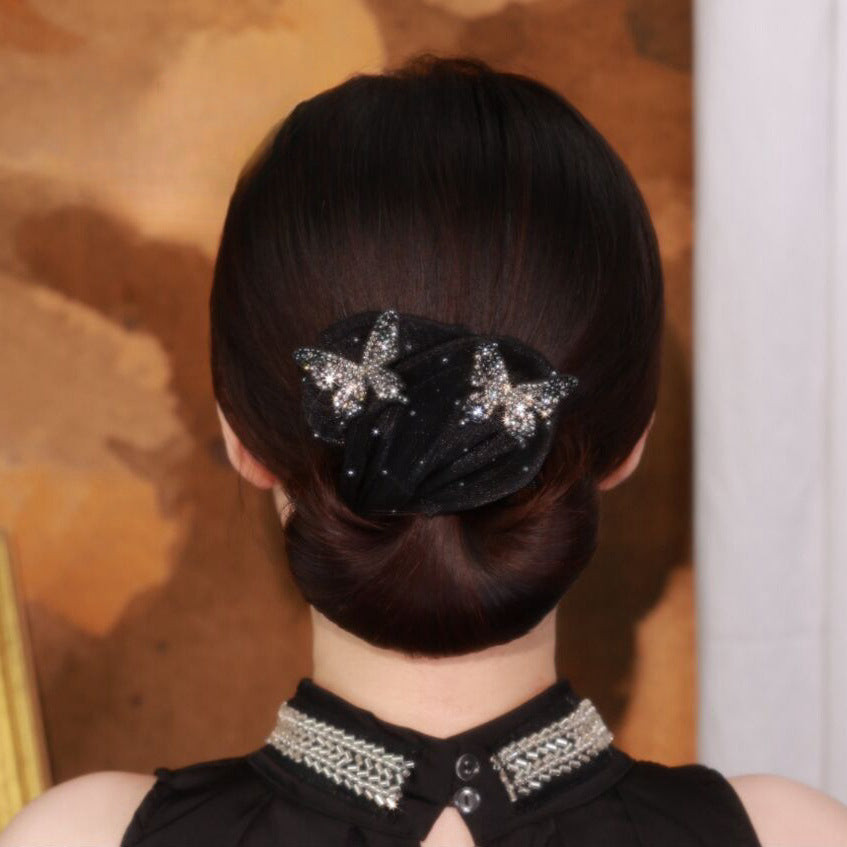 Dark Brown Low Bun With Sparkling Butterfly Clips Dark Brown Low Bun With Sparkling Butterfly Clips — Butterfly Hair Clip Hairstyles 2027