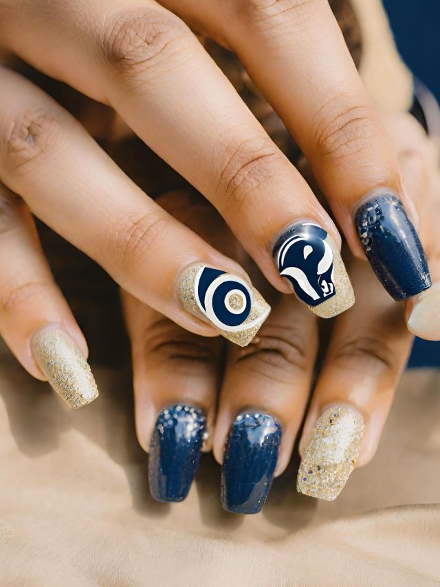 Rams Logo Glitter Gold Navy Rams Logo Glitter Gold Navy — Cheer Nails Team Colors 2027