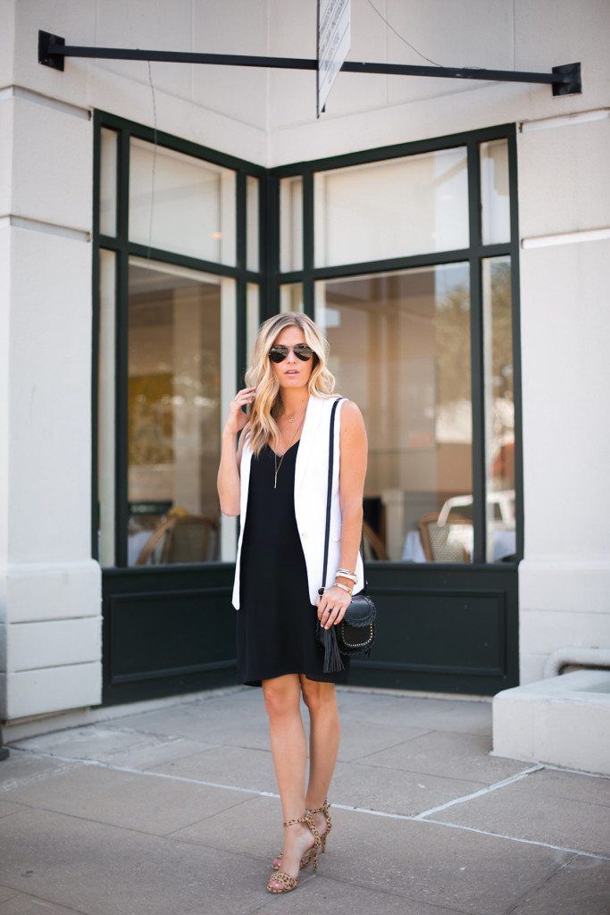 Black Mini Dress with White Vest and Leopard Heels Black Mini Dress with White Vest and Leopard Heels — Little Black Dress Outfits 2027