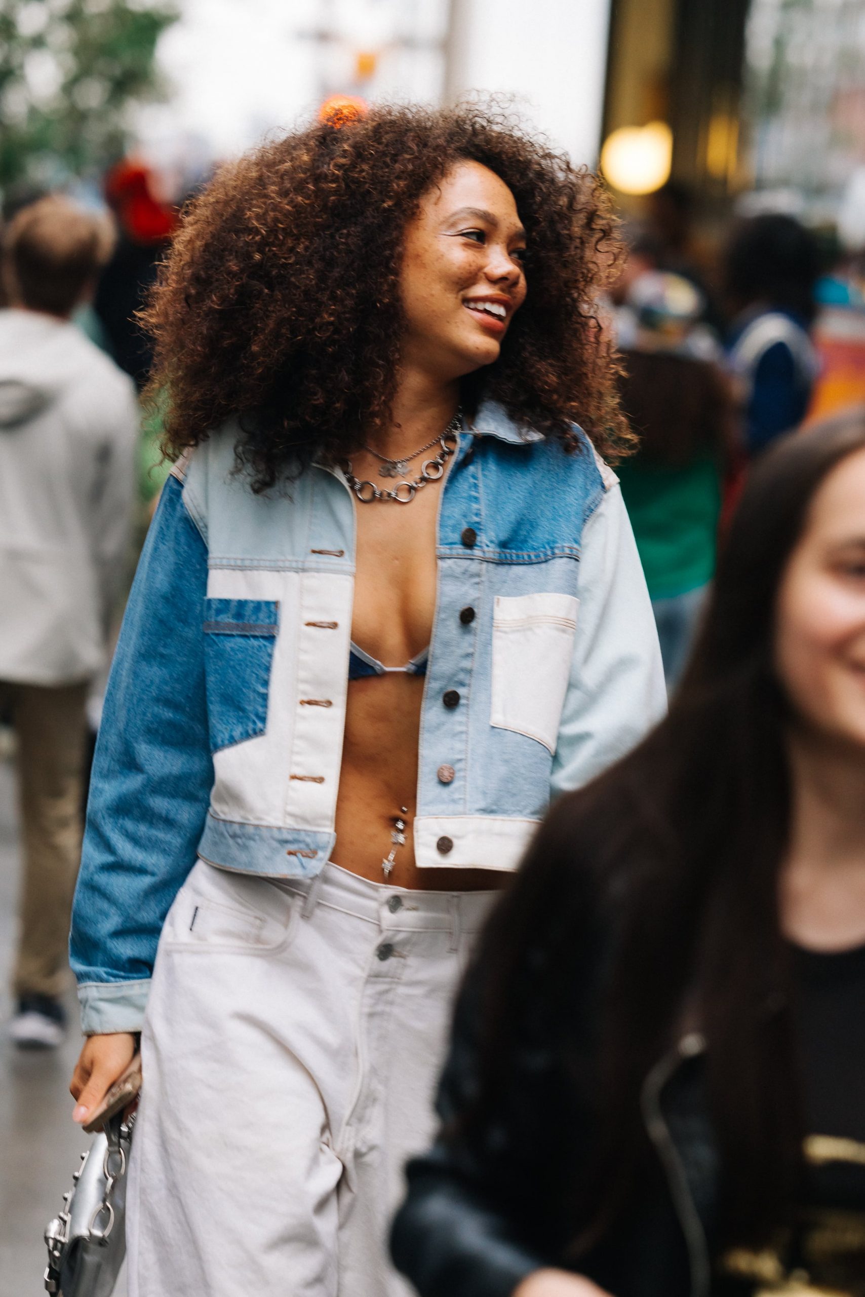Cropped Color-Blocked Denim Jacket with Bikini Top — Denim Jackets 2027