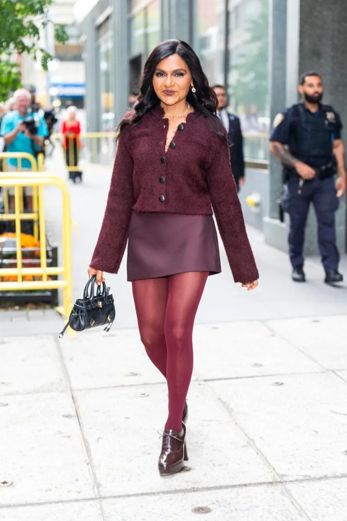 Monochromatic Burgundy Knit Cardigan and Satin Mini Skirt — Burgundy Outfits 2027