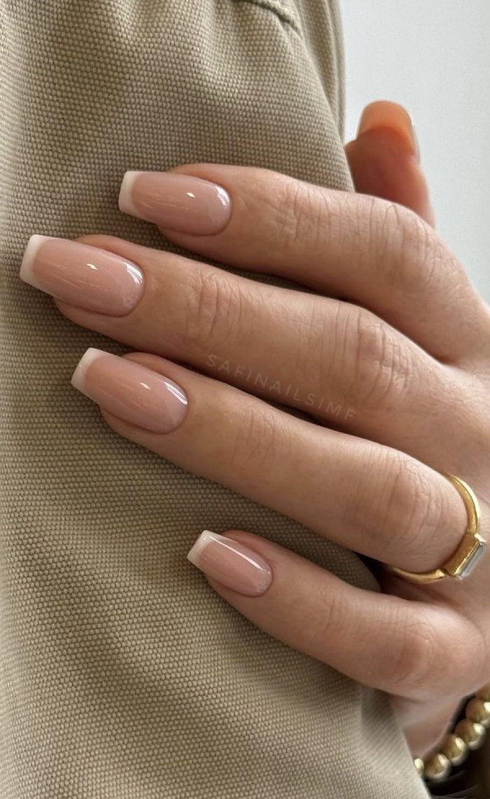 Opaque Nude French Medium Coffin Nails Opaque Nude French Medium Coffin Nails — Nude Nails 2027 for Mature Hands