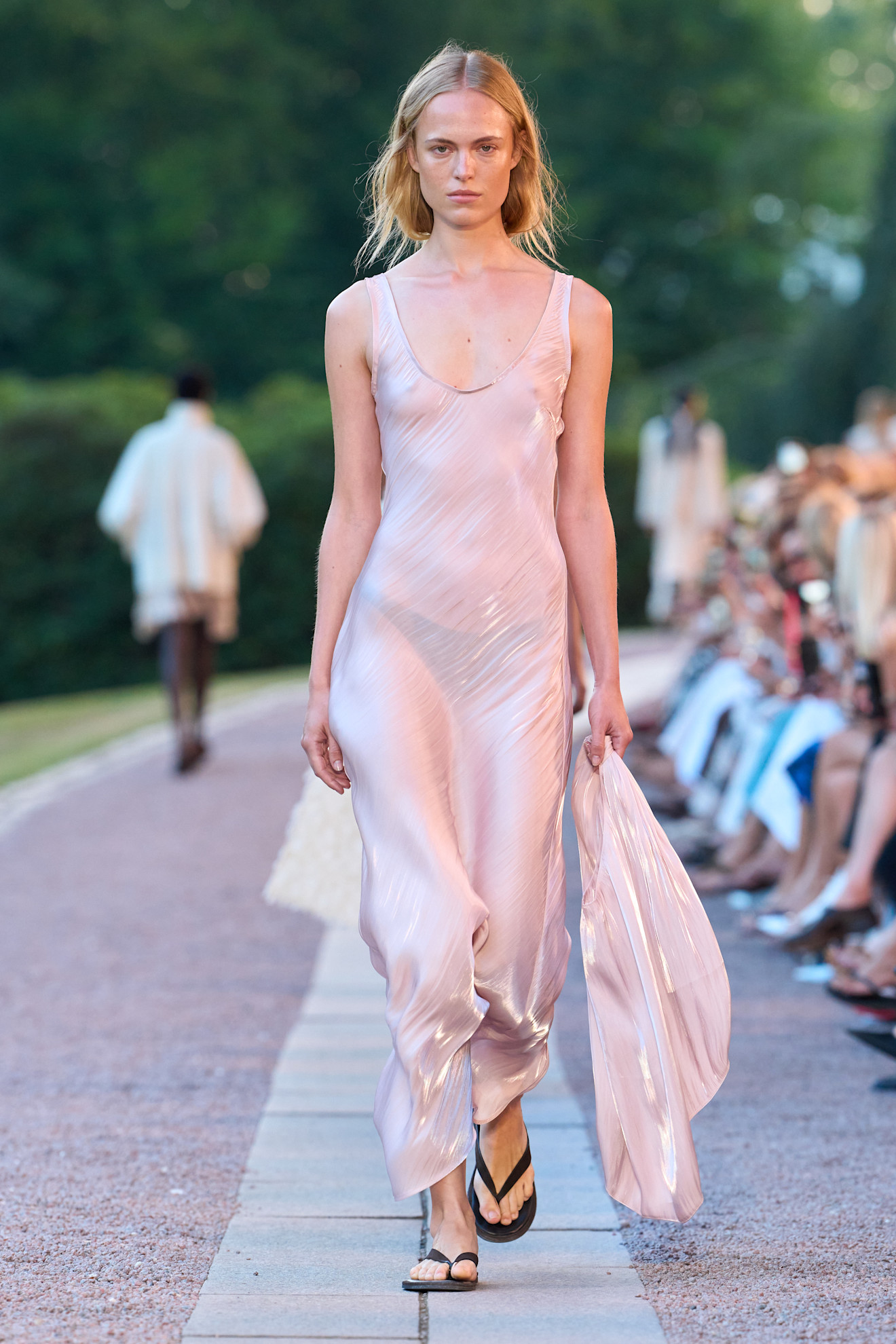 Pale Pink Iridescent Slip Dress on Runway — Slip Dress Outfits 2027