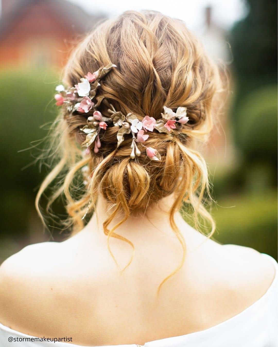 Messy Updo With Floral Accessories Messy Updo With Floral Accessories — Summer Updos 2027