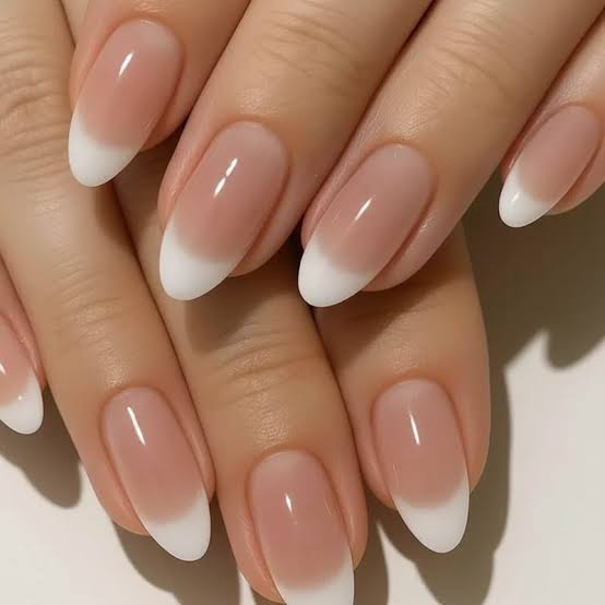 Classic French Medium Oval Nails — White Wedding Nails 2027