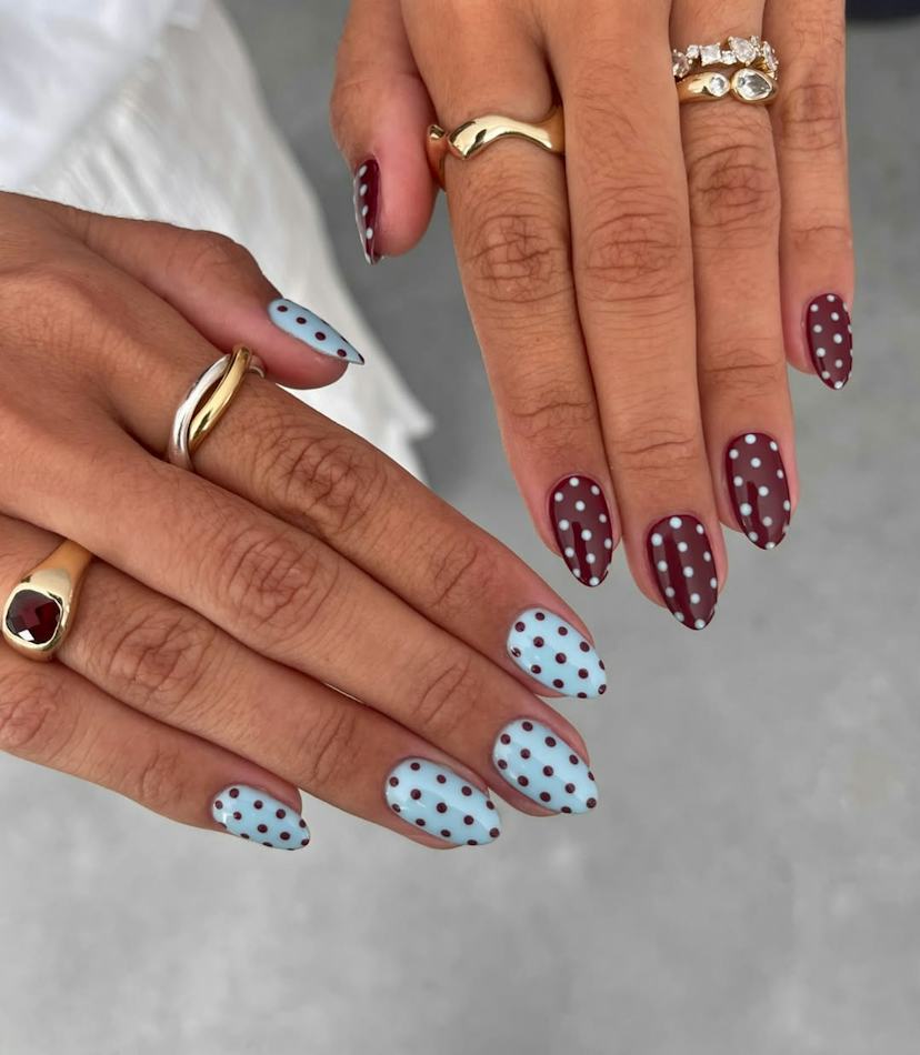 Medium Almond Contrasting Polka Dots Medium Almond Contrasting Polka Dots — Polka Dot Nails 2027