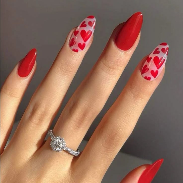 Bright Red With Repeating Heart Pattern Bright Red With Repeating Heart Pattern — Red Valentines Nails 2027