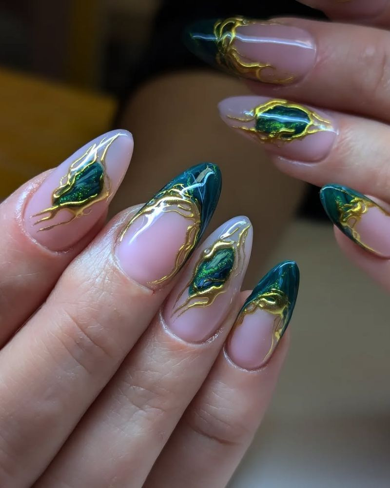 Abstract Emerald and Gold Stiletto Nails Abstract Emerald and Gold Stiletto Nails — Emerald Nails 2027