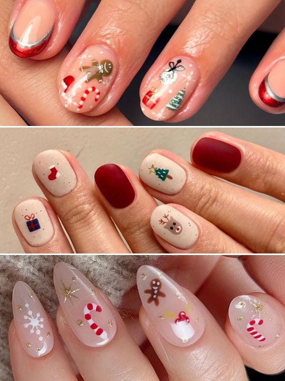 Medium Almond with Sparkling Snowflakes and Glitter — Short Christmas Nails 2026