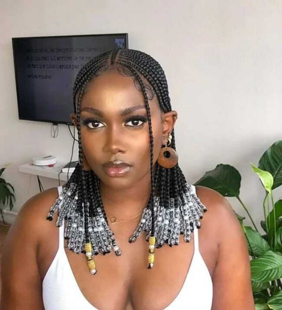 Shoulder Length Braids With Clear and Silver Beads — Tribal Braids 2027