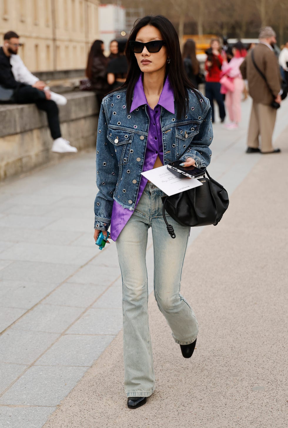 Edgy Streetwear: Distressed Denim Jacket with Satin Shirt — Denim Jacket Outfits 2027