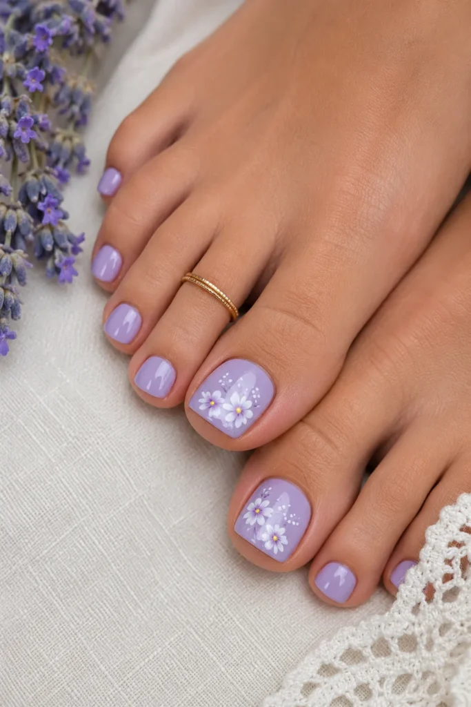 Lavender with Delicate Floral Art — Purple Toe Nails 2027