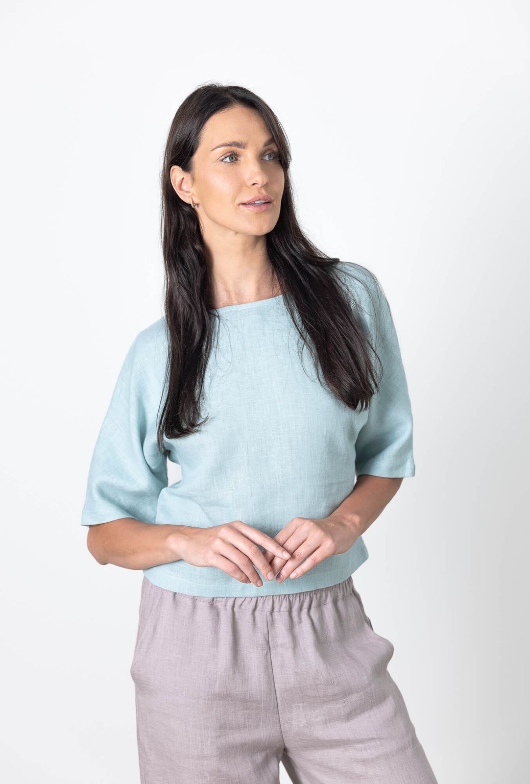 Light Blue Linen Short-Sleeve Blouse Outfit Idea Light Blue Linen Short-Sleeve Blouse Outfit Idea — Summer Blouse Outfits 2027