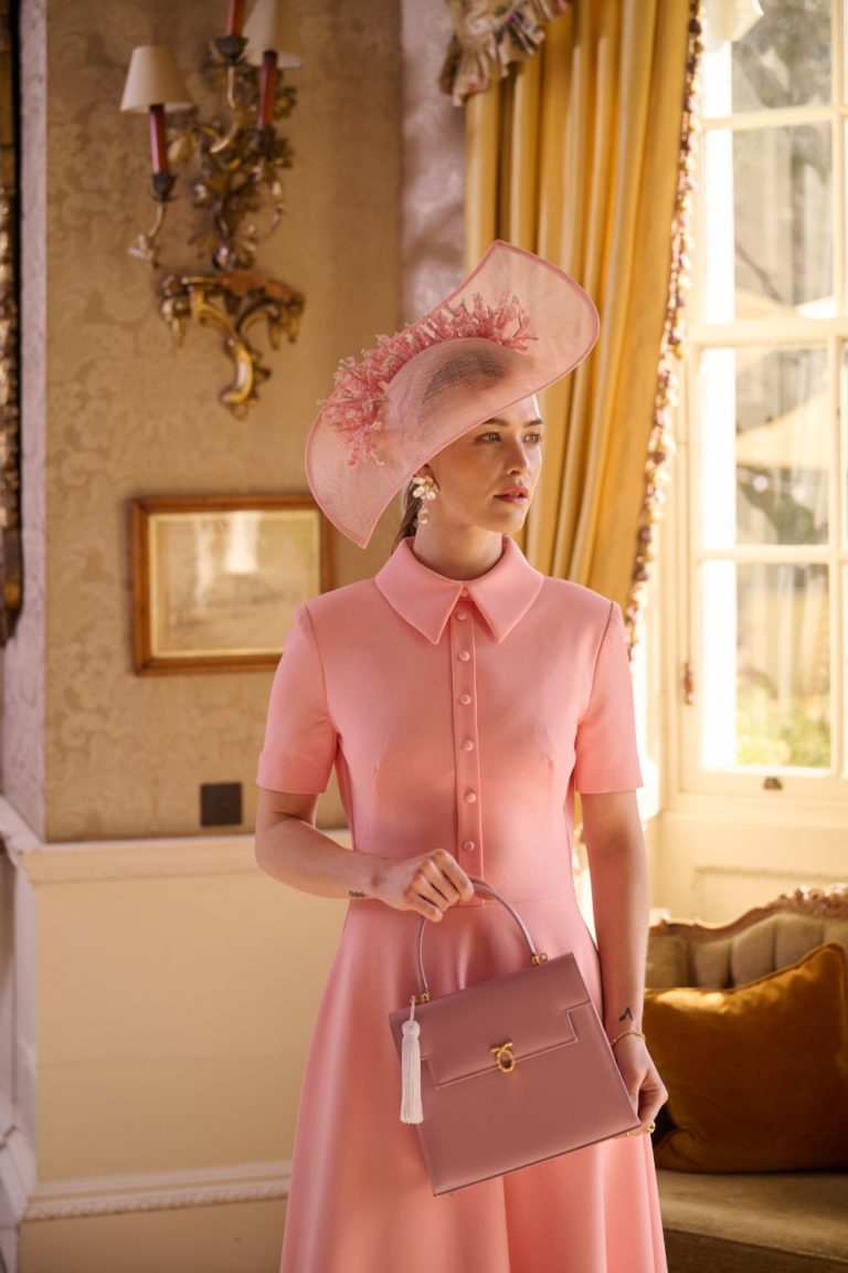 Pink Collared Dress with Floral Hat — Summer Wedding Outfits 2027