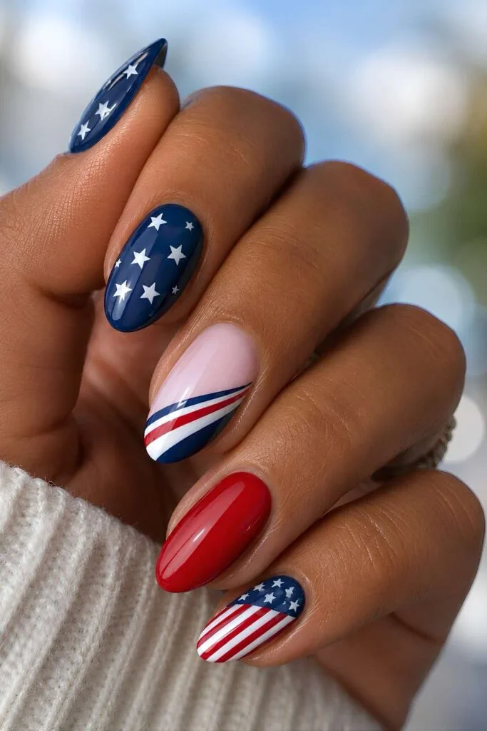 Medium Almond Sheer Pink Stars Medium Almond Sheer Pink Stars — Memorial Day Nails 2027