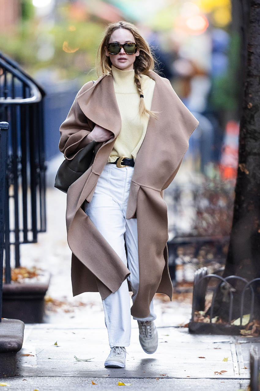 Bold Contrast: Camel Coat with Yellow Turtleneck and White Pants — Camel Coat Outfits 2027