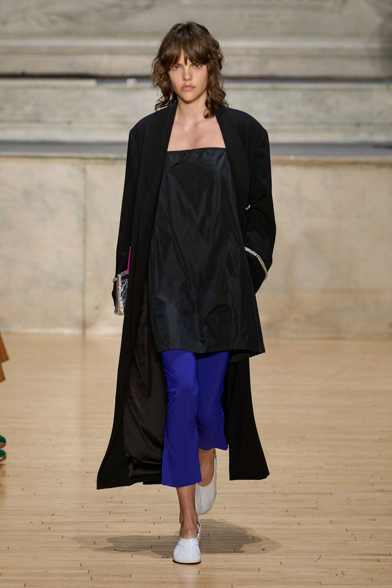 Black Longline Coat with Royal Blue Cropped Trousers — Spring Outfits 2027 for Work