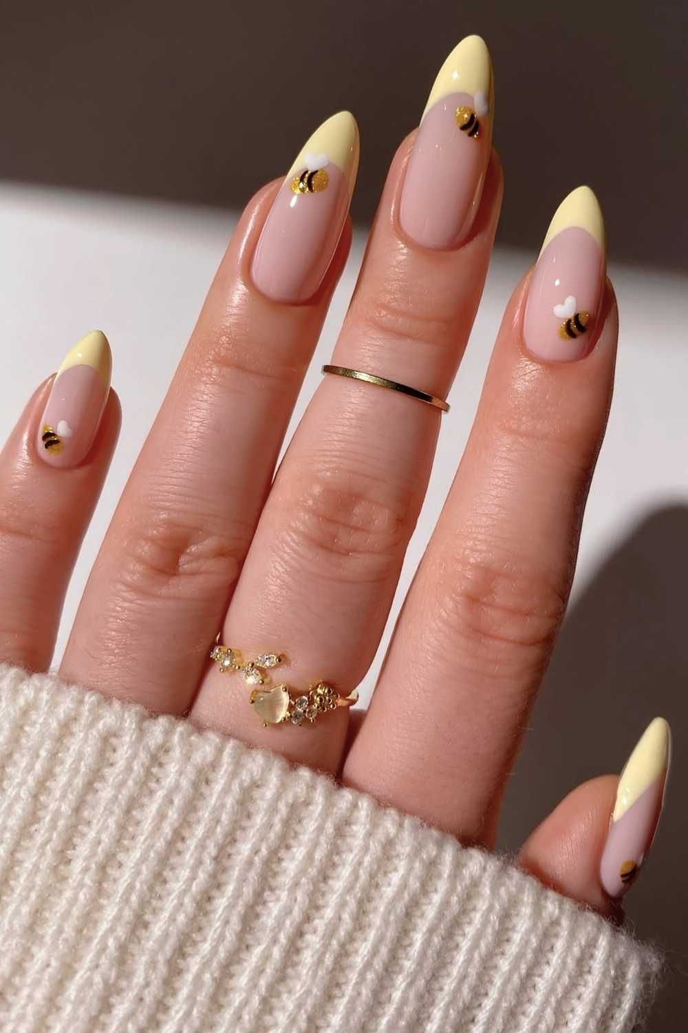 Pale Pink French Tips with Bee Motifs Pale Pink French Tips with Bee Motifs — Bee Nails 2027